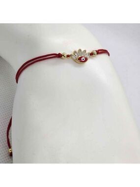 Adjustable Sterling Silver Evil Eye Bracelet with Red Enamel – 925 Fine Silver